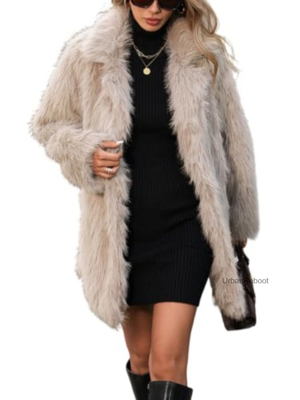 Faux Fur Long Coat Button Down Fleece Jacket Lapel Collar